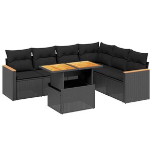 vidaXL Salon de jardin 7 Pièces avec coussins noir résine tressée