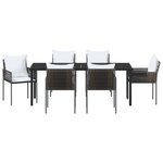 vidaXL Set de Salle à Manger de Jardin de 7 Pièces avec Coussins Marron en Rattan Poly