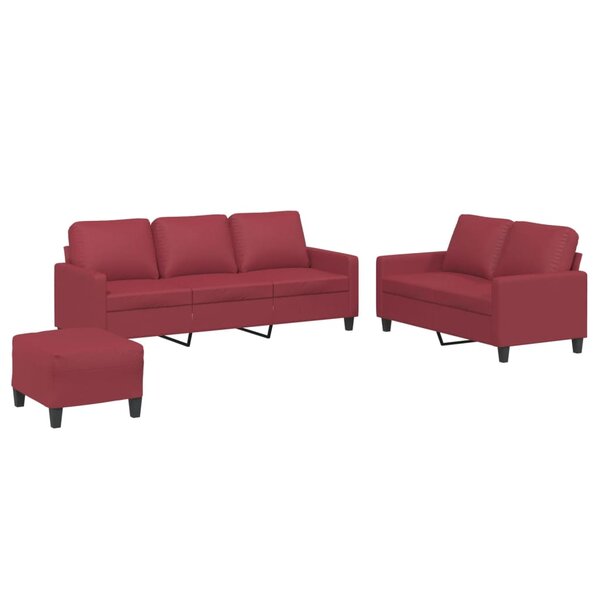 vidaXL Ensemble de canapés 3 Pièces et coussins Rouge bordeaux Similicuir
