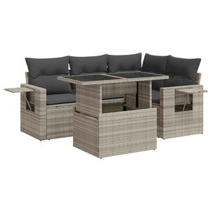 vidaXL Salon de jardin 5 Pièces avec coussins gris clair résine tressée