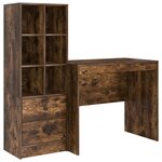 vidaXL Bureau avec tiroir avec étagère avec stockage 2 Pièces Chêne fumé