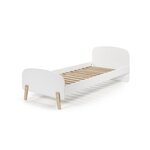 KIDDY Lit simple en bois laqué et brut et sommier Blanc + Barrière de sécurité blanc