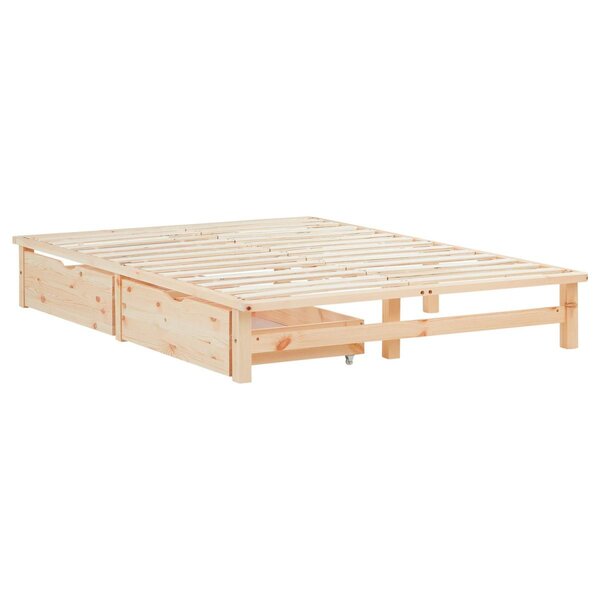 Lit double 140x200 matelas 2 tiroirs naturel