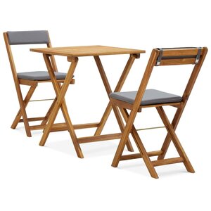 vidaXL Ensemble de bistro pliable 3 Pièces et coussins bois acacia solide