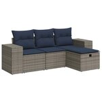 vidaXL Salon de jardin 4 Pièces avec coussins gris résine tressée