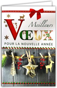 Carte avec enveloppe meilleurs vœux pour la nouvelle année doré collage en bois