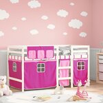 vidaXL Lit mezzanine enfants et rideaux rose 90x190cm bois pin massif