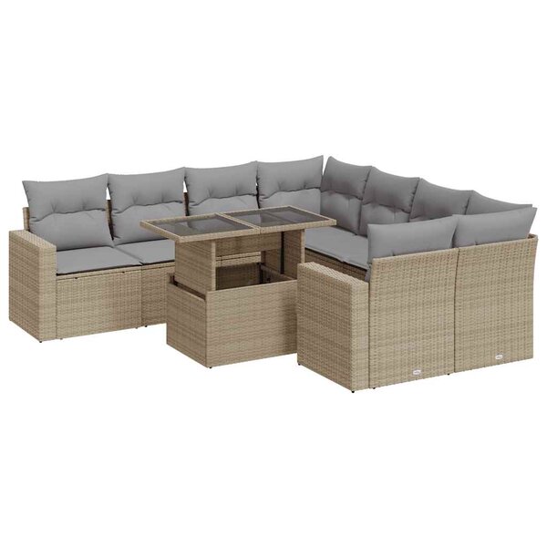 vidaXL Salon de jardin avec coussins 9 Pièces beige résine tressée