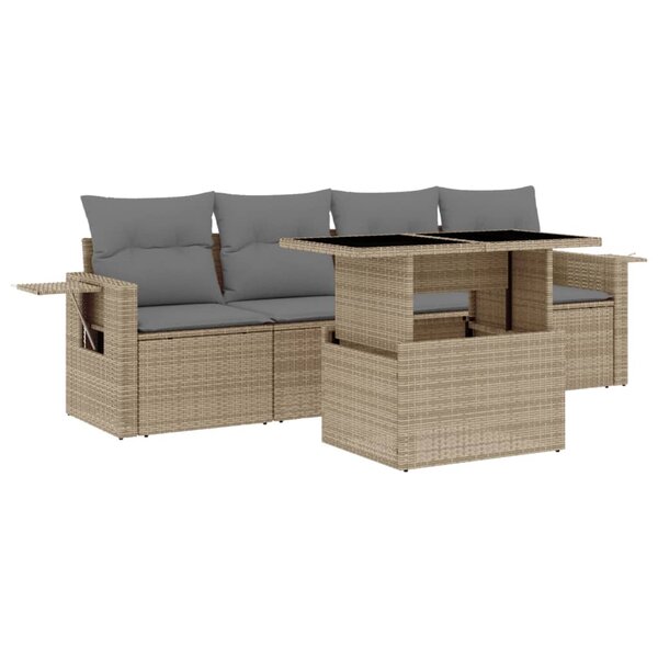 vidaXL Salon de jardin avec coussins 5 Pièces beige résine tressée