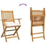 Chaises de jardin pliantes vidaXL avec coussin blanc 4 pièces en bois d'acacia solide