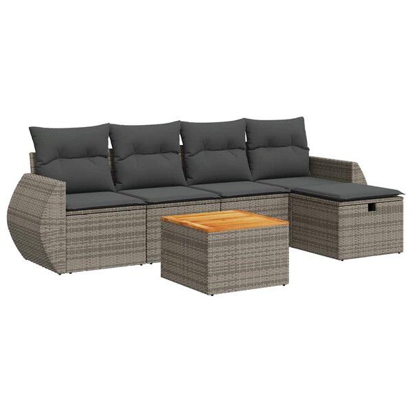 vidaXL Salon de jardin 6 Pièces avec coussins gris résine tressée