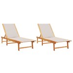 vidaXL Chaises longues lot de 2 gris bois acacia solide et textilène