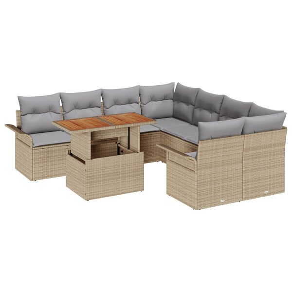 vidaXL Canapés de Jardin 9 Pièces avec Coussins Beige Poly Rotin Acacia