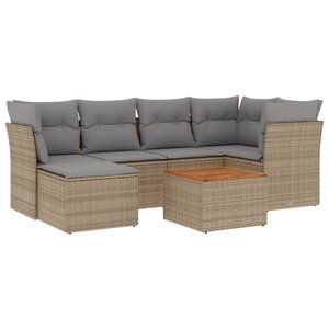vidaXL Salon de jardin avec coussins 7Pièces mélange beige résine tressée
