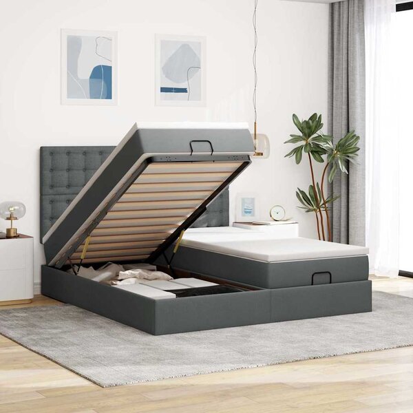 VidaXL Cadre de lit ottoman avec matelas gris foncé 200x200cm tissu