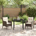 vidaXL Ensemble de salle à manger de jardin 3 pièces avec coussins marron en rattan poly