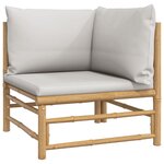 vidaXL Salon de jardin 3 Pièces avec coussins gris clair bambou