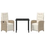 Set de 3 pièces de salle à manger de jardin avec coussins beige en rotin vidaXL