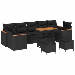vidaXL Ensemble de canapé de jardin 10 Pièces Noir polyrotin