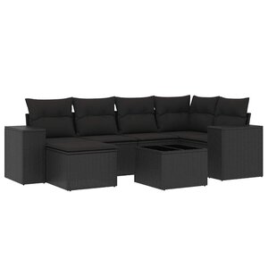 vidaXL Salon de jardin 7 Pièces avec coussins noir résine tressée