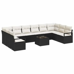 vidaXL Ensemble de canapé de jardin 11 Pièces Noir Poly rotin