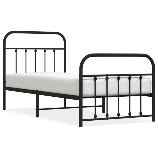 vidaXL Cadre de lit métal avec tête de lit/pied de lit noir 90x190 cm