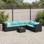 vidaXL Salon de jardin 7 Pièces avec coussins Noir Résine tressée