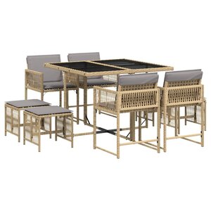 vidaXL Ensemble à manger de jardin et coussins 9 Pièces mélange beige