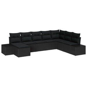 vidaXL Ensemble de canapé de jardin avec coussin 8 Pièces Noir polyrotin