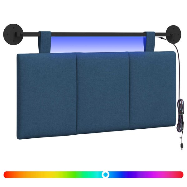 vidaXL Tête de lit suspendue Avec lumière LED Bleu Tissu