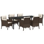 vidaXL Ensemble de salle à manger de jardin 7 pièces avec coussins Marron Poly Rattan