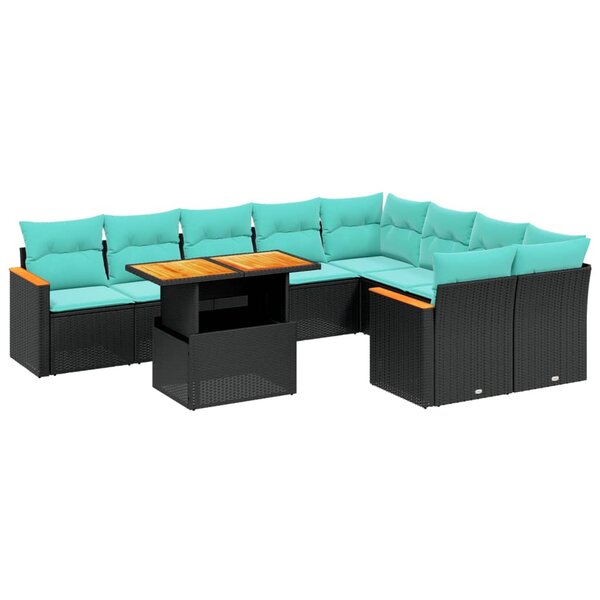 vidaXL Salon de jardin 10 Pièces avec coussins noir résine tressée