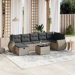 vidaXL Salon de jardin 8 Pièces avec coussins gris clair résine tressée
