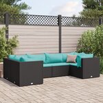 vidaXL Salon de jardin 6 Pièces avec coussins Noir Résine tressée