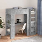 vidaXL Cadre de lit superposé avec bureau Gris béton 75 x 190 cm