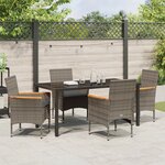 Ensemble de salle à manger de jardin 5 pièces avec coussins en rattan poly gris