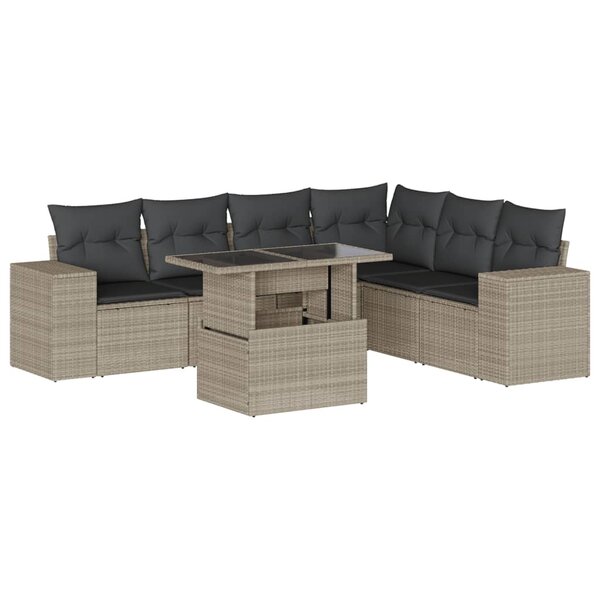 vidaXL Salon de jardin avec coussins 7 Pièces gris clair résine tressée