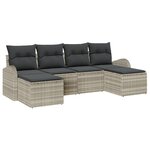 Canapé de jardin 6 pièces avec coussins Gris clair Poly Rotin
