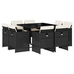 vidaXL Ensemble à manger de jardin 9Pièces coussins noir résine tressée