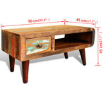 vidaXL Table basse avec bord incurvé et 1 tiroir Bois de récupération