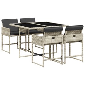vidaXL Ensemble à manger de jardin et coussins 5 Pièces gris clair rotin