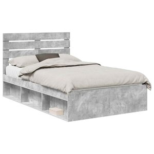 vidaXL Cadre de lit Gris Béton 135 x 190 cm Pin massif