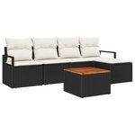 vidaXL Ensemble de canapé de jardin 6 pièces avec coussins en rotin synthétique noir et acacia
