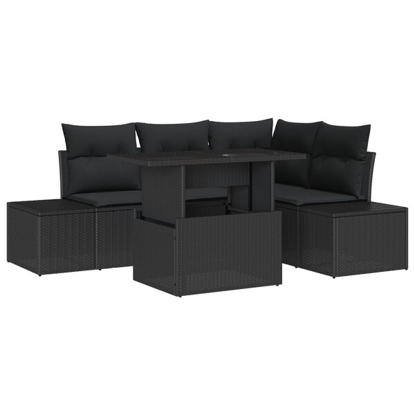 vidaXL Ensemble de canapés de jardin 5 pièces avec coussins Noir Poly Rotin