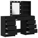 Ensemble de coiffeuse 3 pièces avec LED en bois aggloméré noir