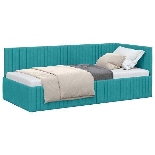 vidaXL Cadre de lit d'angle Turquoise 90 x 200 cm Velours