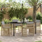 vidaXL Ensemble de salle à manger de jardin de 5 pièces avec coussins beige poly rotin