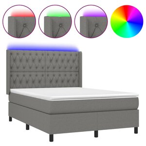 vidaXL Sommier à lattes de lit matelas LED Gris foncé 140x190 cm Tissu