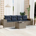 vidaXL Salon de jardin 5 Pièces avec coussins gris résine tressée