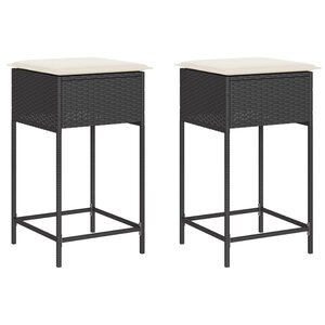 vidaXL Tabourets de bar jardin coussins lot de 2 noir résine tressée